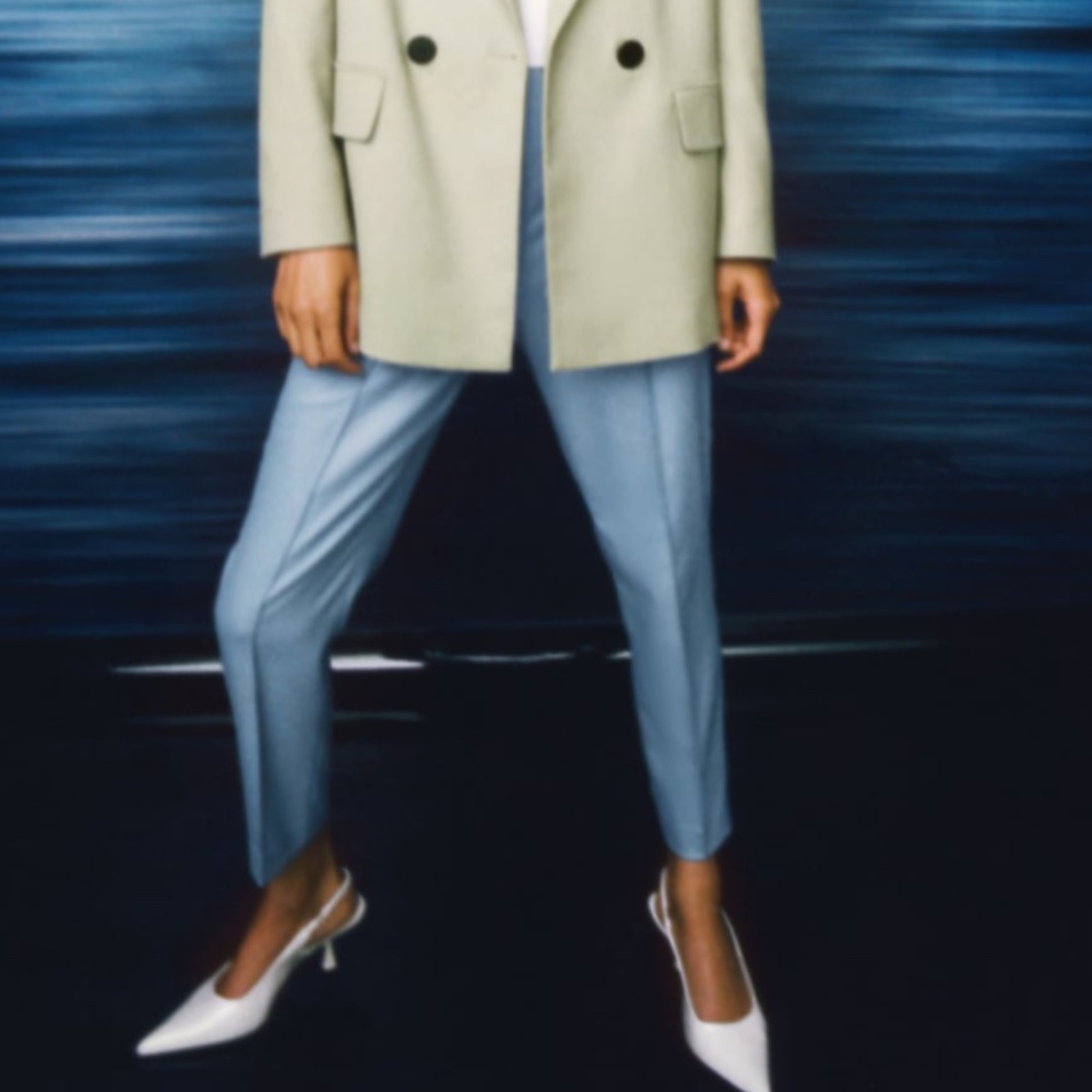 Light Blue HIGH WAISTED STRAIGHT CUT PANTS